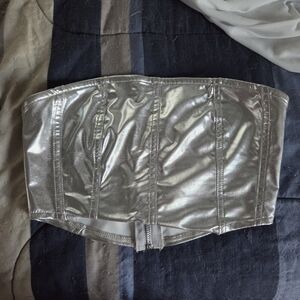 Silver Metallic Strapless Top